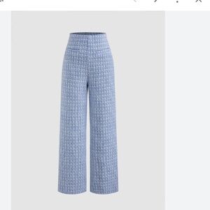 TWEED MID RISE CHECKS ZIPPER WIDE LEG TROUSERS